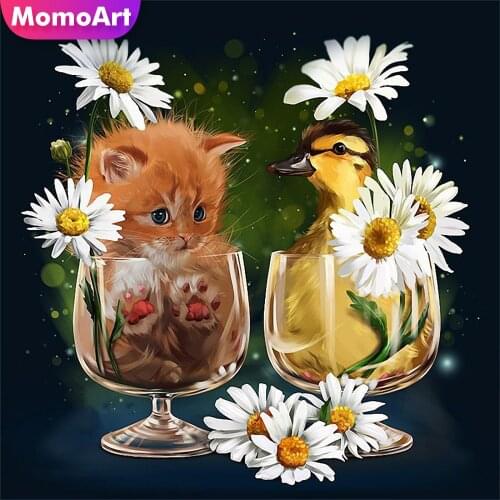 MomoArt Diamond Embroidery Cat Cross Stitch Set Diamond Painting Animal Picture Of Rhinestone Duck Mosaic Flower DIY Handicraft