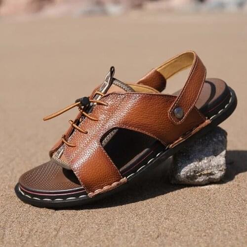 Mens Sandals Summer Genuine Leather Sandals Men Outdoor Casual Lightweight Sandal Fashion Men Beach Shoes Size 38-43