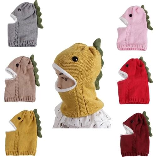2020 New 1-8Y Toddler Baby Boys Girls 3D Dinosaur Open Mouth Knitted Hat Ear Neck Protection Kids Children Warm Thicken