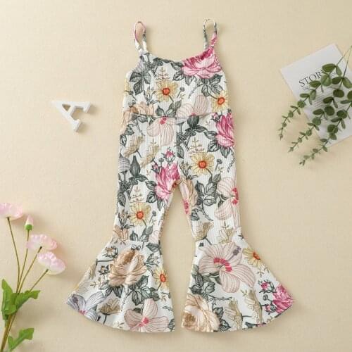2021 New Summer Toddler Baby Little Kids Girls Romper Suspended Sleeveless Muti-Color Print Pocket Jumpsuit Outfit