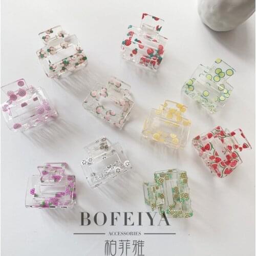 2021 summer new transparent small fresh fruit hollow acetic acid catch clip INS wind back head plate hair catch