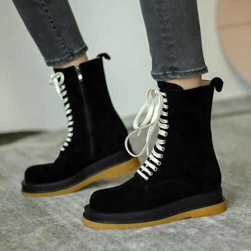 2020 autumn and winter new thick heel lace-up ankle boots thick-soled motorcycle boots fashion lace-up Martin boots female X450
