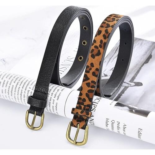New Women Thin Leopard Belts Fashion Alloy Pin Buckle Material with Slim Jeans High Quality Ladies Leather Thin Belt