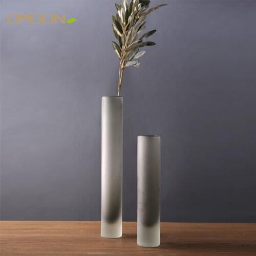Popular Hand Made Glass Vase Grey Frosted Modern Simple Flower Arrangement Home Decoration Art Ornaments