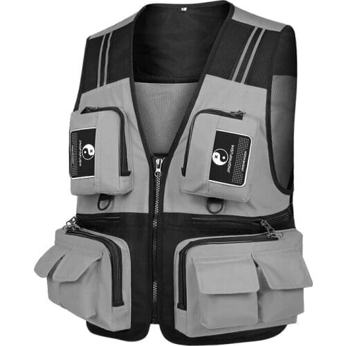 Fishing Vest Detachable Multiple Pockets Breathable Grid Mesh Comfortable Wear-Resisting with Reflective Stripe