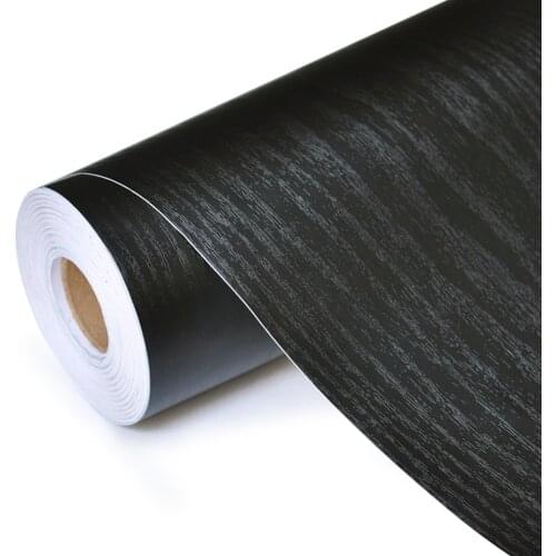 PVC Self Adhesive Waterproof Black Wood Wall Sticker Roll Furniture Door Desktop Cabinets Wardrobe Vinyl Wallpaper Contact Paper