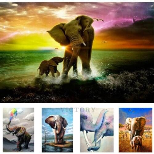 Diy Elephant Family 5D Diamond Painting Full Square Drill Animal Diamond Embroidery Cross Stitch Kits Wall Art Home Decor