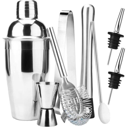Stainless Steel Cocktail Shaker Bar Set Tools With Martini Mixer Double Measuring Jigger/Mixing Spoon/Liquor Pourers/Muddler/Str
