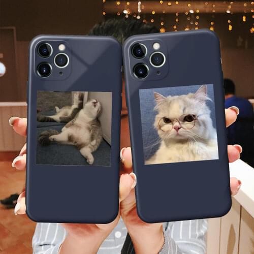 Cute Animal Cat Blue TPU Phone Case for iPhone 6S 7 8 Plus X XR XS 11 12 mini Pro Max Silicone Protective Sleeve