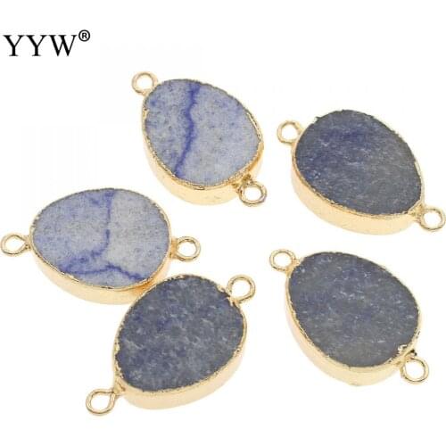 Sodalite Tumbled Stone Connector With Electroplated Gold Color Edge And Double Bail 1/1 Loop Teardrop Charms For Jewelry Making