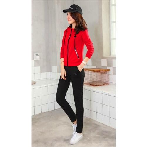 2018 New Sport Wear Cardigan Coat Plus Size Full Sleeve Hooded Two Piece Set Breathable Trainning & Exercise Sets