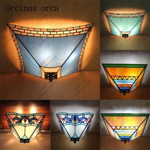 Mediterranean retro stained glass ceiling lamp living room balcony corridor European creative painting LED ceiling lamp
