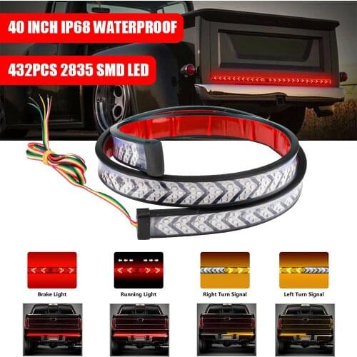 2021 Car LED Pickup Arrow Red LED Flowing Yellow Turn Signal Lamp Scanning Brake LED Light Bar 40inch Reverse Tail Light Strip