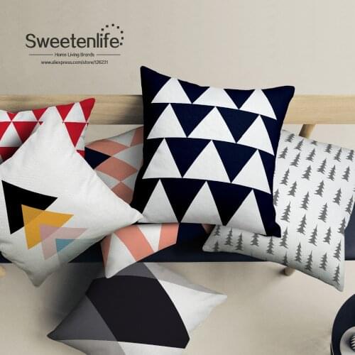 Sweetenlife Nordic Style Decorative Cushions Geometric Pillow Covers Cotton Linen Sofa Cushion Pillows 45*45 50*50 Throw Pillows