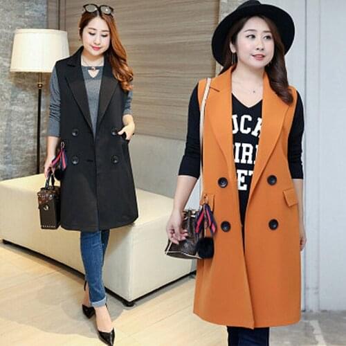 2019 Spring New Fat MM Large Size Womens Korean Version Of The Wild Was Thin In The Long Section Was Thin Double-breasted Vest