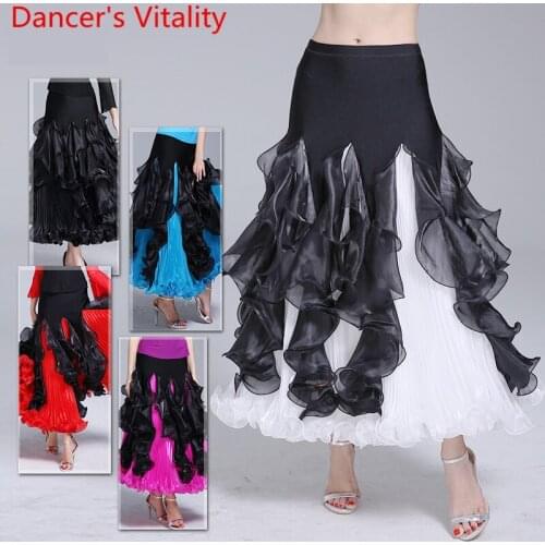 2019 New Ballroom Dance Organza Big Swing Skirt Women Ballroom Waltz Jazz National Standard Dance Performance/Practice Costumes