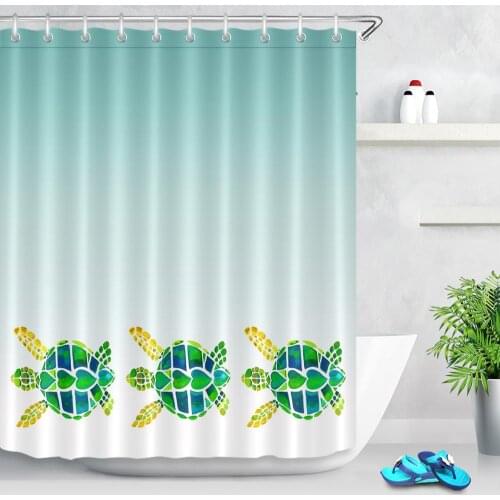 Lovely Little Turtle Pattern Polyester Bathroom Fabric Shower Curtain Waterproof Polyester Kids Bath Curtain Screen with Hook