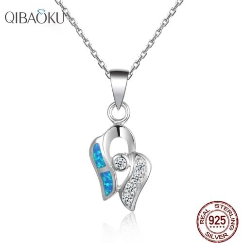 Geometry Blue Opal Necklace Sterling Silver 925 Jewelry for Women Dazzling Cubic Zircon Wedding Jewelry Chains