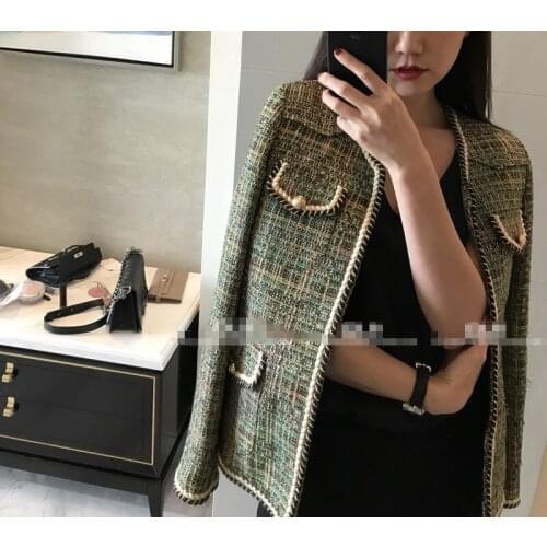 2021 spring/fall luxury tweed jacket slim runway women embroidery gold buckle knitted runway coat jacket designer top quality