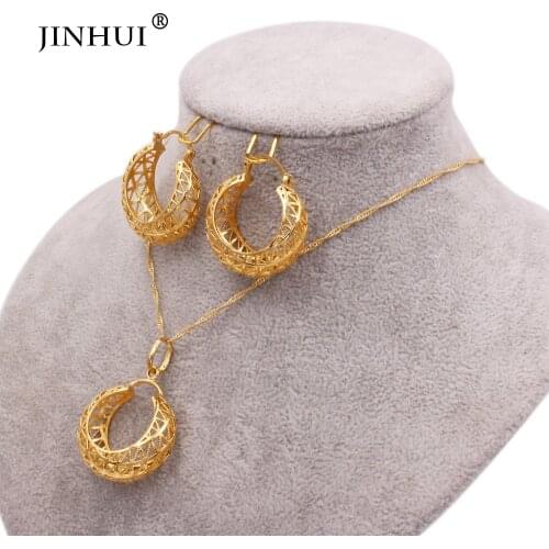 Womens Luxury new 24K gold Jewelry sets Indian bridal Necklace Earrings set for Women Wife gifts African Indian wedding