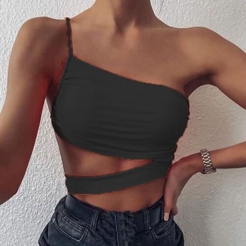 2020 New Summer Women Short Camis Solid Color Sexy One Shoulder Backless Hollow Out Fashion Strapless Female Tops