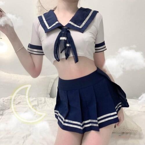 Girl Erotic Lingerie Role-playing Suit See Through Crop Top&Plaid Mini Skirt Women Schoolgirl Cosplay Costume Sex Uniforms 2021