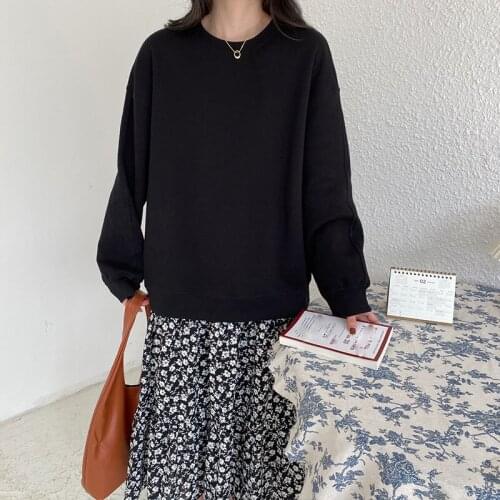 Womans Cotton Autumn Winter Dress Hoodies Oversize Loose Solid Color Thicken Warm Ladies Basic All-Match Sweatshirts