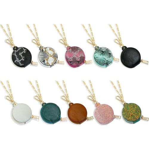 Snake Necklace Bag Clutch Round Kids Money Wallet Coin Purse PU Leather Girls Necklace Cosmetic Bag Mirror Zipper Pendant