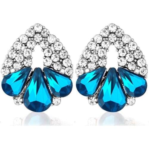 1Pair Black Rhinestone Crystal Micro Paved Shine Teardrop Shape Stud Earrings Alloy Fashion Women Party Jewelry