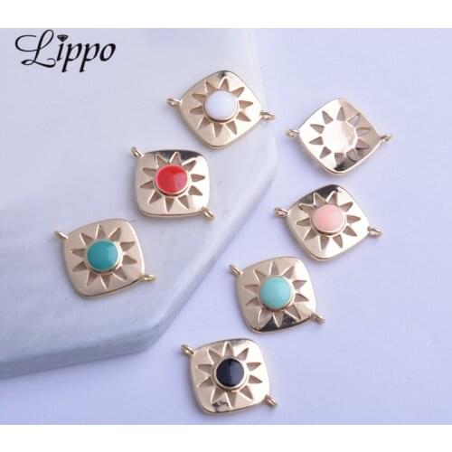 12pcs 14*18mm High-quality Copper Square Jewelry Connector Enamelled The Sun Shape Gold Color Bracelets and Necklaces component