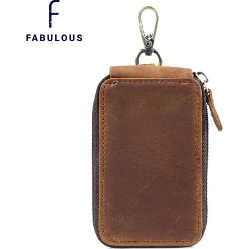 2021 Vinate Style Crazy Horse Mens Leather Key Case Wallets Keychain Key Holder Ring with Zipper Closure