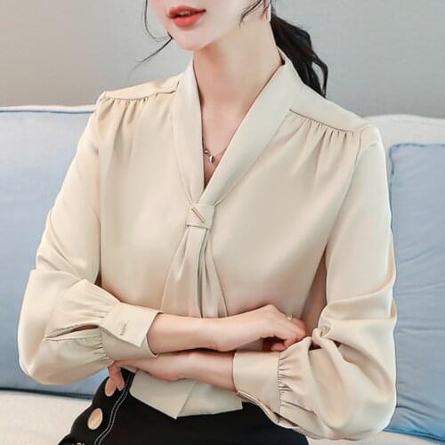 Womens Tops And Blouses Chiffon Blouse Women Shirt Bow V-neck Office Blouse Ladies Tops Long Sleeve Blouse Women Blusas C561