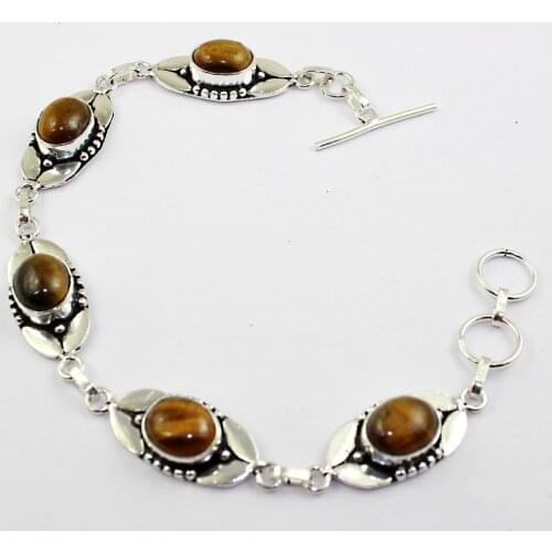 Tiger Eye Bracelet Silver Overlay over Copper ,22.4cm, B1337