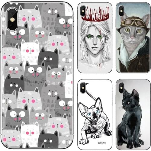 Portrait-Cat-C-Crown-Hand-Draw-Image Soft Cover For Samsung Galaxy A9 A8 Star Lite A3 A5 A7 A6 Plus 2018 2015 2016 2017