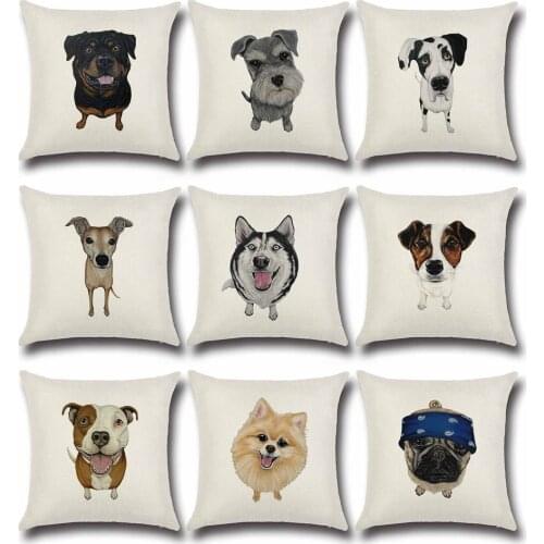 Dog Printing Pillowcase Cotton Linen Cute Cartoon Bulldog Schnauzer Throw Pillow Case Decorative Pillowcases Cover