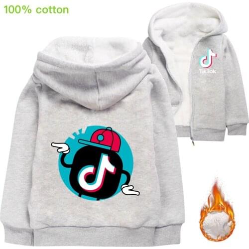 TIK TOK Hoodies Kids Jacket with Zipper Wool Liner Boys Coat Thicken Hooded Fur Baby Girl Outwear