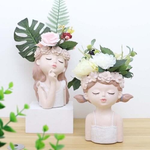 European Resin Home Decoration Personality Girl Flower Pot Creative Desktop Landscape Potted Furnishings Living Room Ornaments