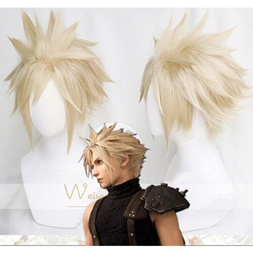 Final Fantasy VII FF7 Cloud Strife Linen Blonde Cosplay Wigs With Braided Heat Resistant Synthetic Hair Wig + Wig Cap