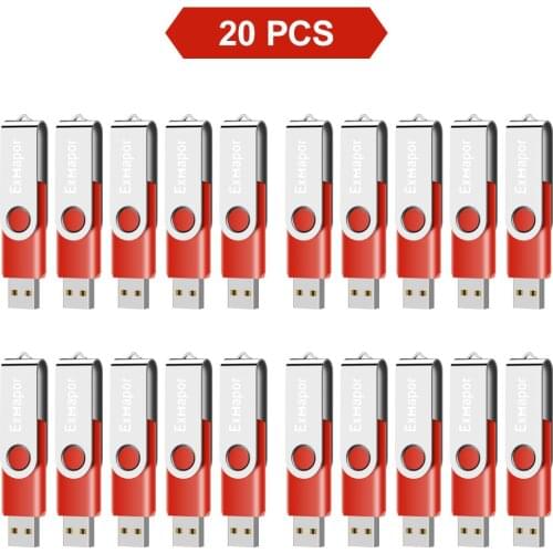 Exmapor 8GB Flash Drive 20 Pack Thumb Drives Bulk Multipack Zip Drive 16 GB USB Memory Sticks Metal Swivel Pen Drive 4GB 2GB Red