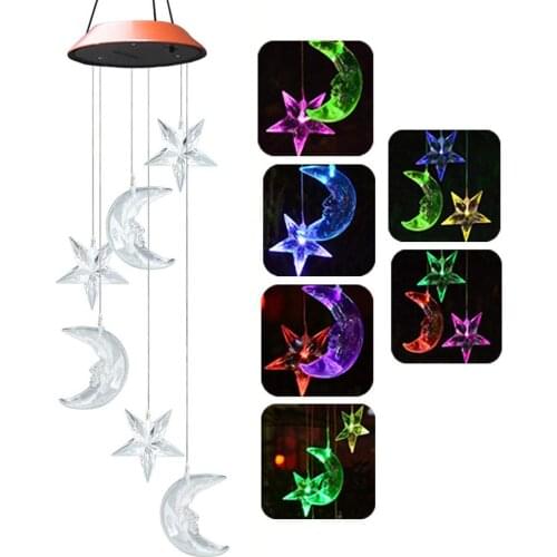 Solar Powered Wind Chime Light Color Changing Solar Mobile Moon and Star LED Light for Home Garden Courtyard Decor