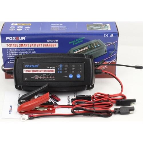 FOXSUR 12V 2A 4A 8A 7-stage smart car Battery Charger GEL WET AGM Battery type Charge current selectable