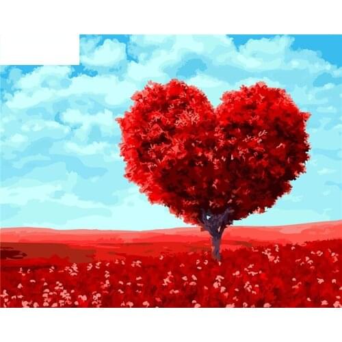 Red Heart Forest Paintings By Numbers DIY Pictures Oil Coloring By Numbers Set Gift Drawing By Numbers Canvas Decor New Arrivals