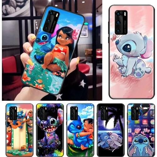 Cute Cartoon Stitch For Huawei P Smart S Z Mate 40 RS 30 20 10 Pro Plus Lite 2019 2020 2021 Black Soft Phone Case