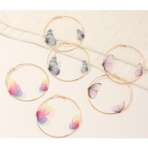 Trendy Creative Colored Butterfly Earrings Women Fashion Personality Round Circle Party Statement Drop Earrings Jewelry