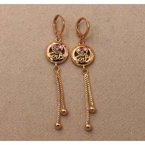 Trendy Dangle Drop Earrings Gold Plated Round Earring For Women Fashion Jewelry Accessories Wedding Party Anniversary Gift