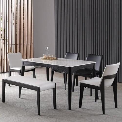 Marble table household small family contemporary and contracted rectangular dining table Nordic wood eat desk and chair
