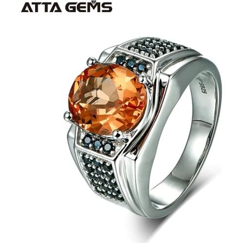 Diaspore Solid Silver MENS Ring 7 Carats Created Sultanite Black Sapphire Stone Wedding Band for Men Gift Fathers Day Gift