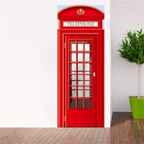 Telephone Booth Door Sticker 3D Stickers On The Doors DIY Self-adhesive Waterproof Poster Wallpaper Living Room Bedroom Decals