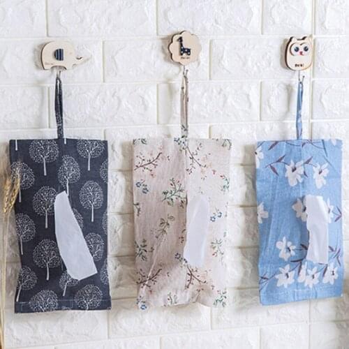 New Cotton and linen Cloth Box Home Furnishing Floral Tissue Box Storage Bag Cloth Towel Sets Paper Towel Hanging Bag Pulling