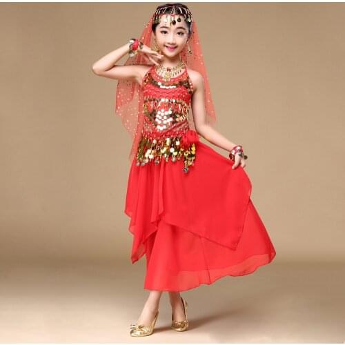 New Belly Dance Oriental Dance Costumes Children Belly Dancing Sets Kids Bollywood India Practice Performance Costumes 6pcs/set